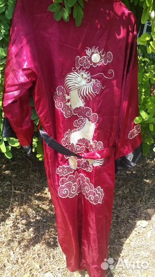 Халат-кимоно, атласный, китайский двухсторонний