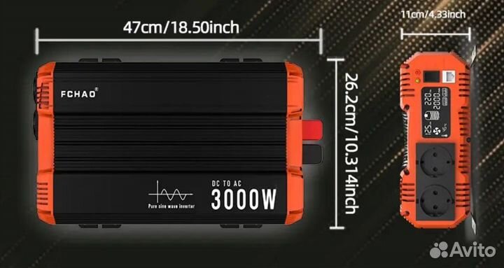 Инвертор 12v-220v 3000w/6000w fchao чистый синус