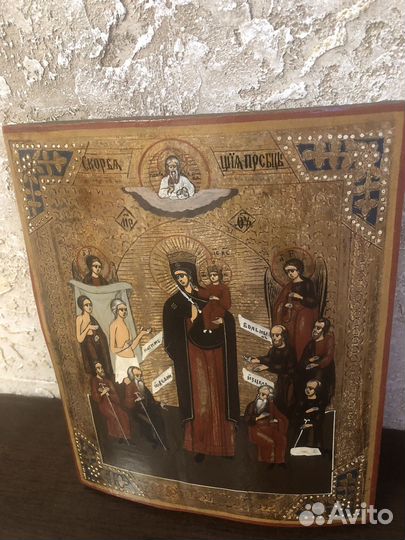 Старинная икона богородица 26см/22см