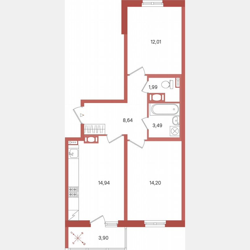 2-к. квартира, 57,2 м², 6/11 эт.
