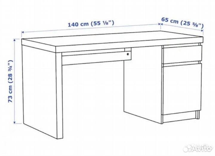 Стол IKEA Мальм с тумбой 140х65х73