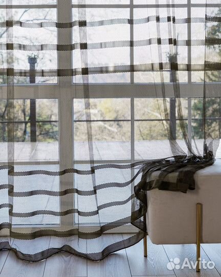 Тюль фрида хаки готовый на окна пошив