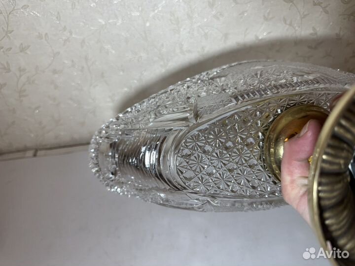 Ваза для фруктов ладья хрусталь бронза