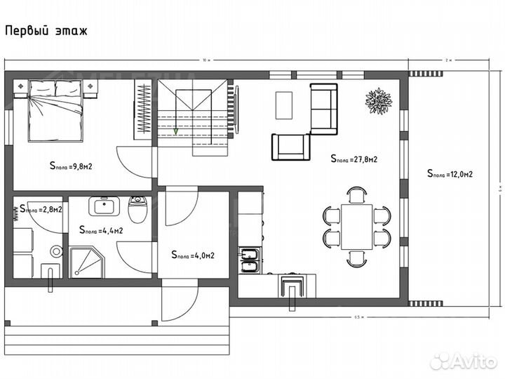 Каркасный дом «Волга»: 115 м² l 12х6 м²