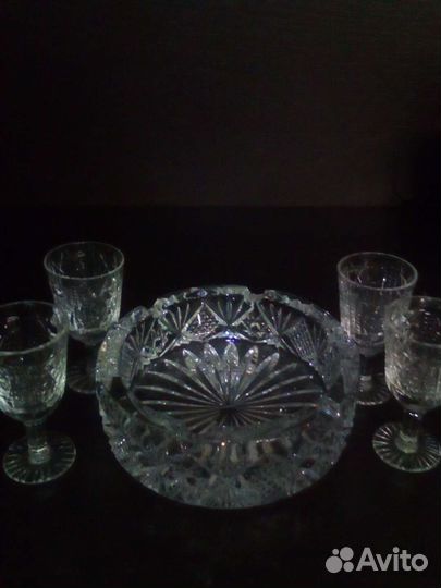 Пепельница и рюмки СССР хрусталь