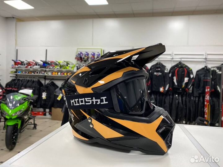 Шлем kioshi кроссовый Black/Yellow