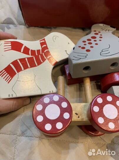 Деревянный поезд-пазл-каталка