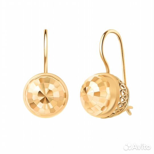 Золотые серьги шары женские, французская застежка, алмазная грань, вес 4,13г
