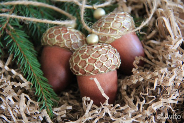 Набор елочных игрушек Желудь ручной работы