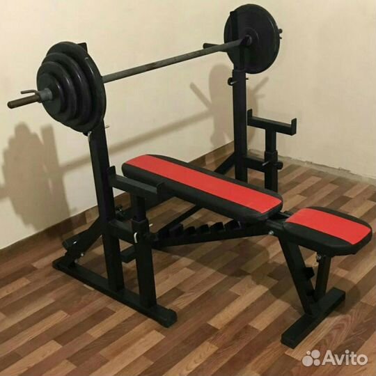 Стойка для штанги с подстраховкой + скамья