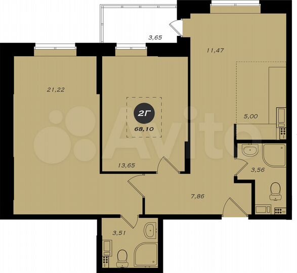 2-к. квартира, 68,1 м², 14/22 эт.