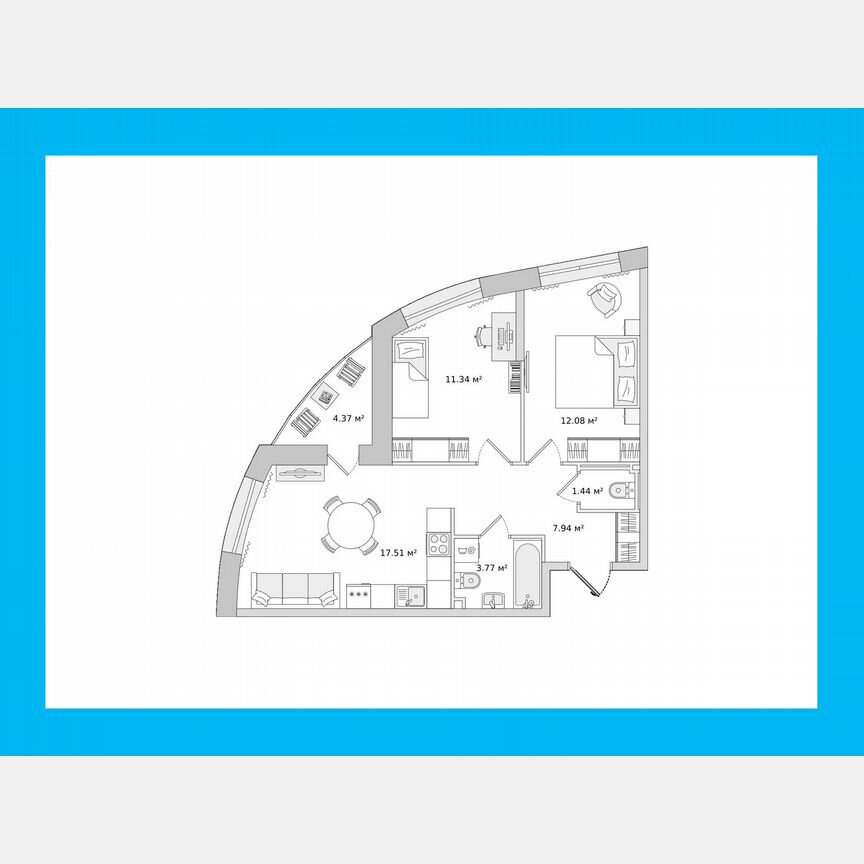 2-к. квартира, 55,5 м², 23/23 эт.