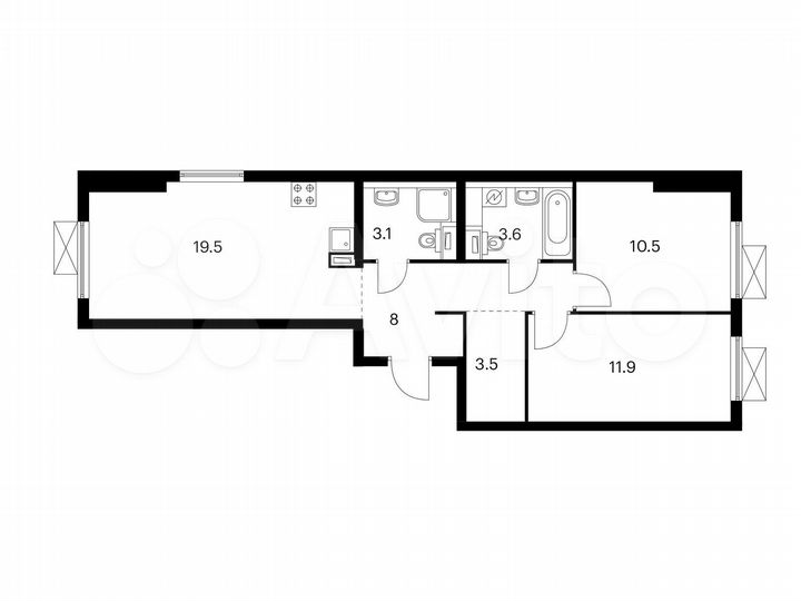 2-к. квартира, 60,1 м², 13/25 эт.