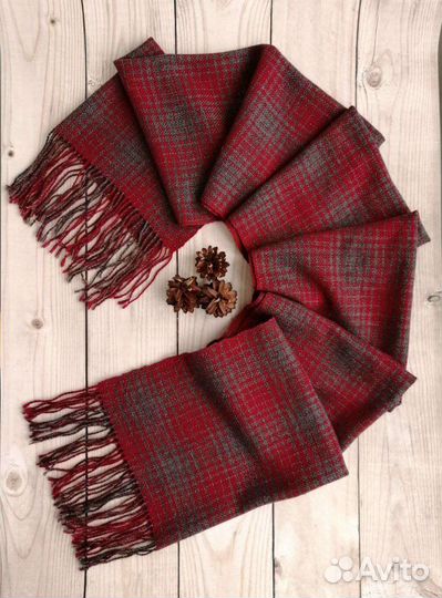 Шарф палантин красный-серый в клетку