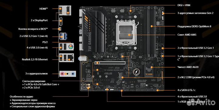 Б/у Мат.плата AM5 asus TUF gaming A620M-plus DDR5