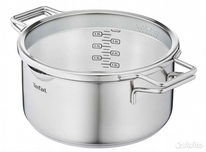 Новая Кастрюля из нержавейки 5л Tefal со сливом