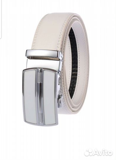 Мужской кожаный белый ремень с автомат. пряжкой
