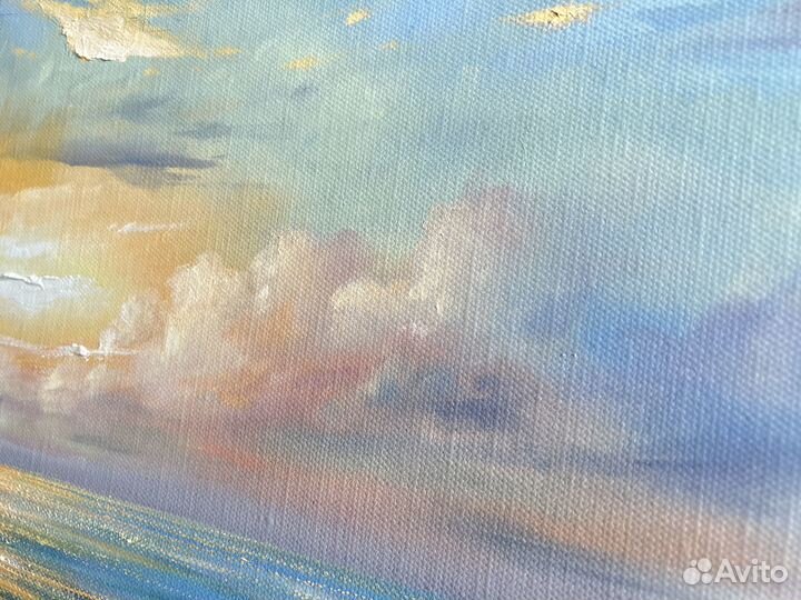 Картина маслом на холсте Морской пейзаж Закат