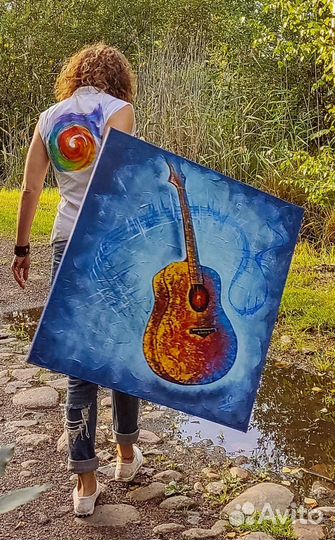 Картина 80х80 см. масло, холст. Гитара Музыка