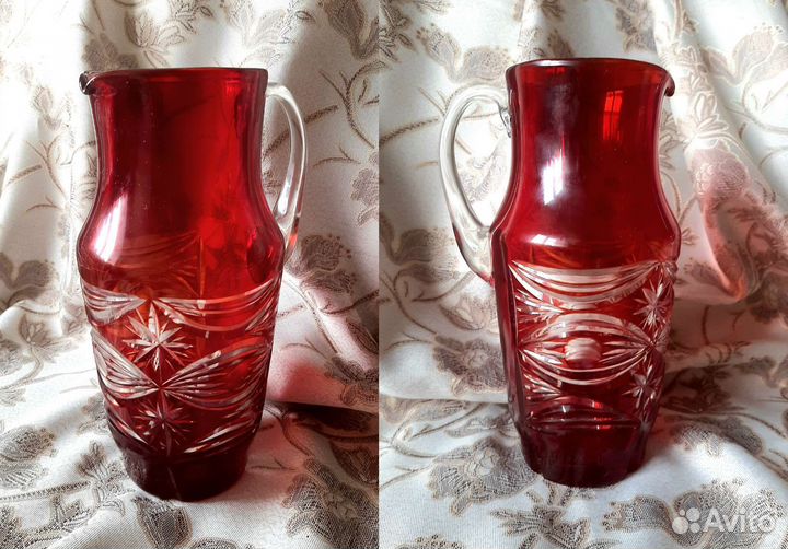 Винтажный кувшин, графин с рюмками, рюмки, ваза