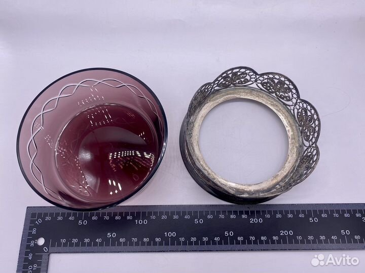 Ваза-конфетница, цветное стекло, мельхиор, СССР