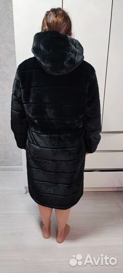 Искусственная шуба длинная с капюшоном