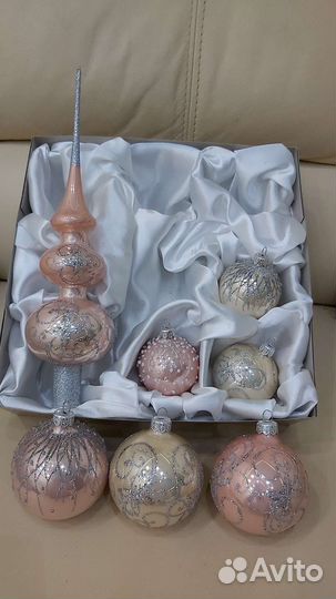 Набор елочных украшений.Стекло,ручная работа.Новый