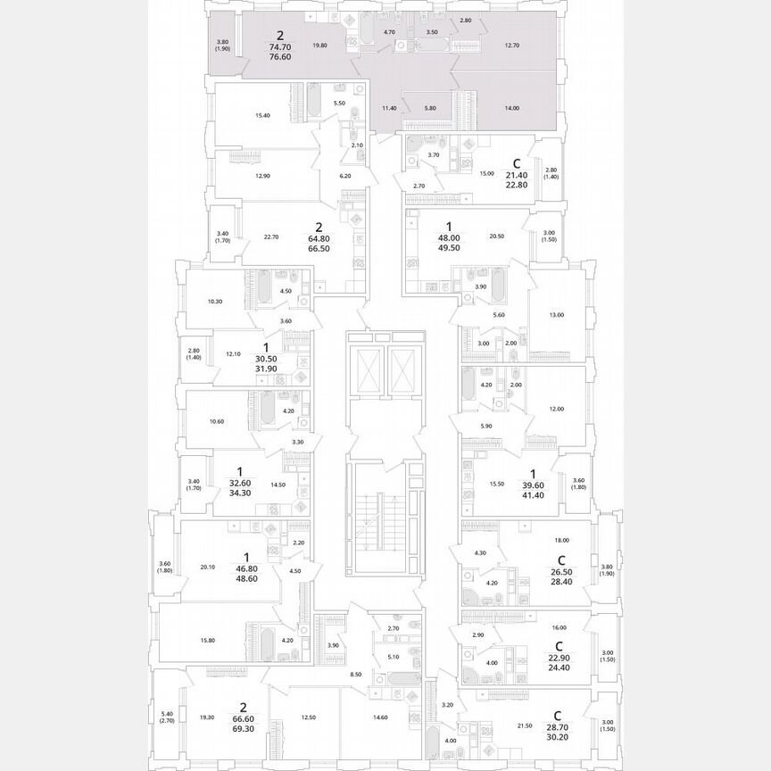 2-к. квартира, 76,4 м², 5/13 эт.