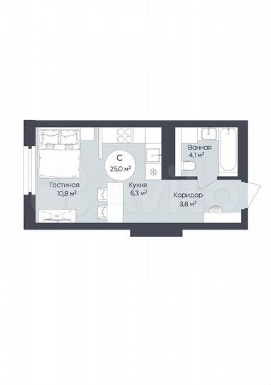 Квартира-студия, 25 м², 6/25 эт.
