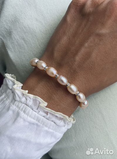 Браслет жемчуг, ракушки, херкимерский алмаз