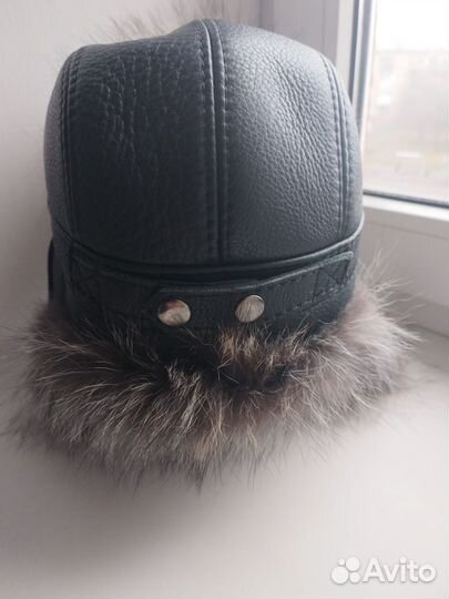 Шапка ушанка кожаная мужская