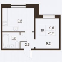 1-к. квартира, 25,9 м², 6/11 эт.