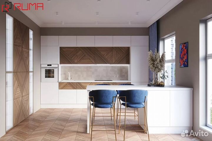 Кухня белая прямая с островком цена за всё