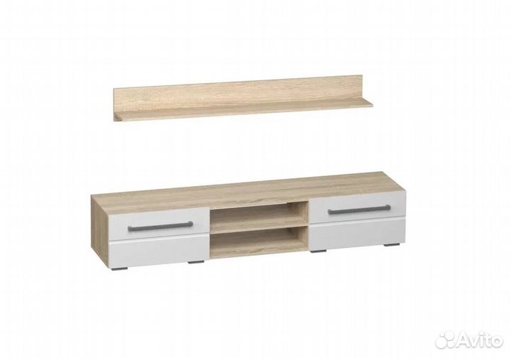 Тв тумба 1800 мм с полкой сонома/белый глянец