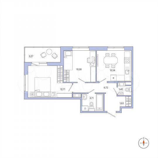 2-к. квартира, 49,7 м², 2/10 эт.