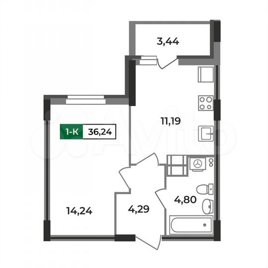 1-к. квартира, 36,2 м², 11/12 эт.