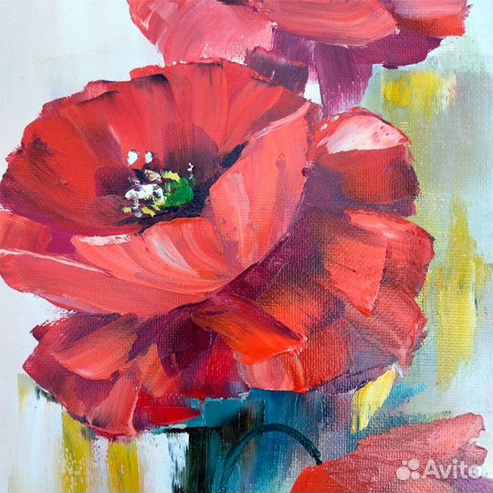 Картина Маслом Маки, 15х20 см, Холст на подрамнике