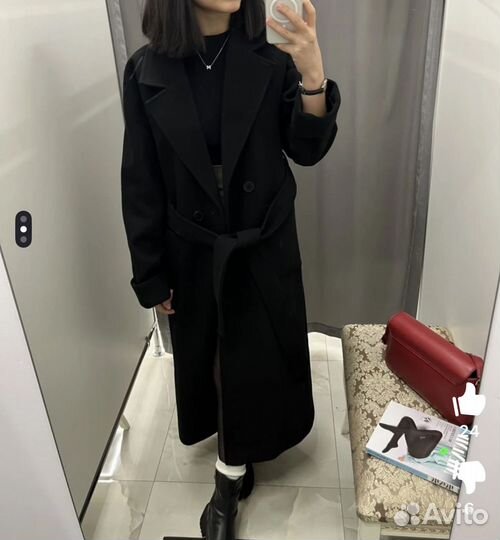 Пальто черное длинное 44