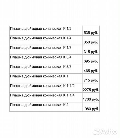 Плашка коническая дюймовая