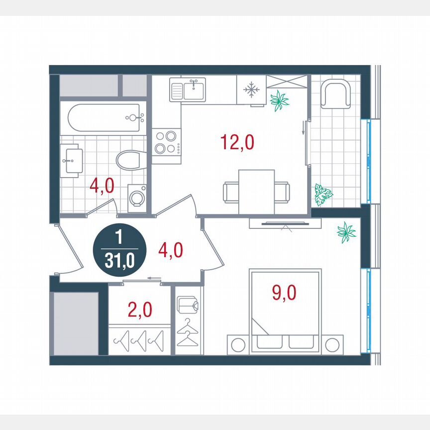 1-к. квартира, 31 м², 21/25 эт.