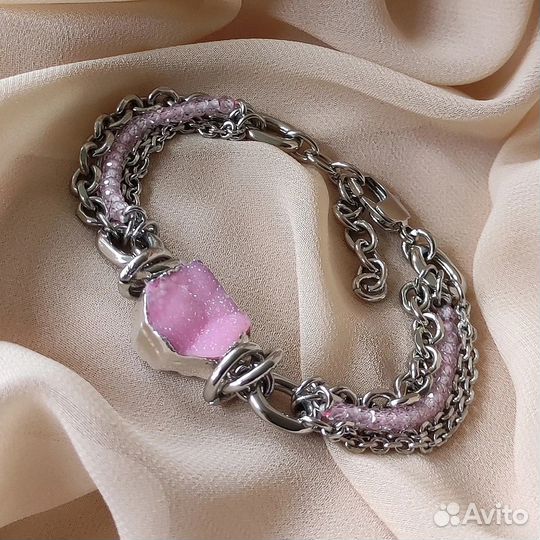 Браслет из натуральных камней розовый кварц