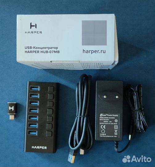 HUB USB концентрат. с доп.питанием Harper HUB-07MB