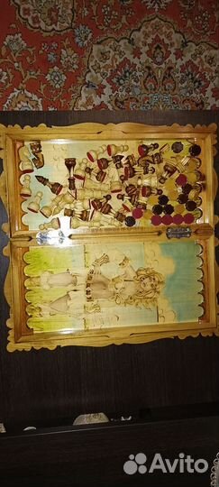 Шахматы нарды шашки 3 в 1 ручной работы