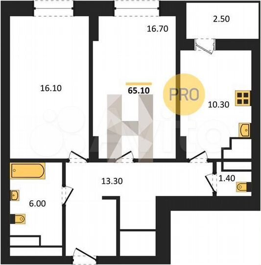 2-к. квартира, 65,1 м², 24/25 эт.
