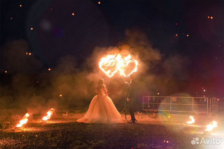 Горящие сердца на свадьбу, Фаер шоу, салют, юбилей