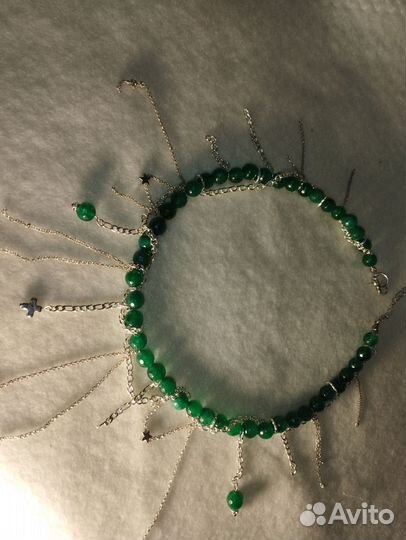Колье- Гранж/чокер с зелёным агатом
