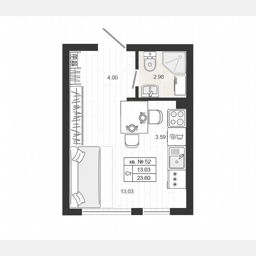 1-к. квартира, 23,6 м², 2/4 эт.