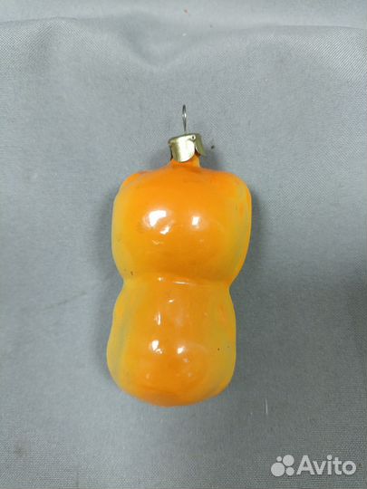 Ёлочная игрушка СССР Медведь с рыбой стекло