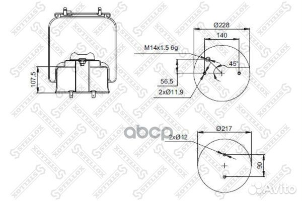 Пневмопод. со стак. 2шп.d11.9 1отв-шт.М14 Порш