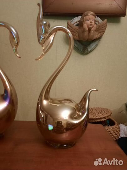 Статуэтки лебеди пара Чешское стекло СССР